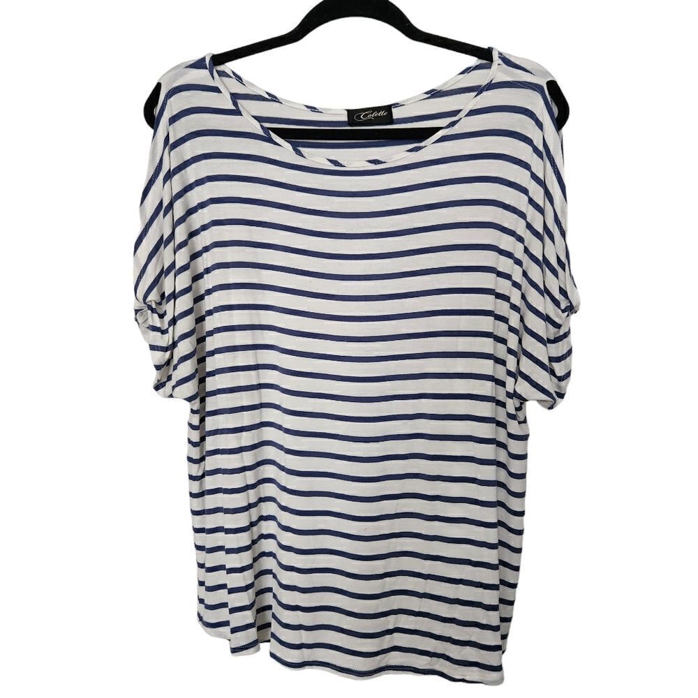 Collette Womens Open Shoulder Striped Round Neck Top Size XL